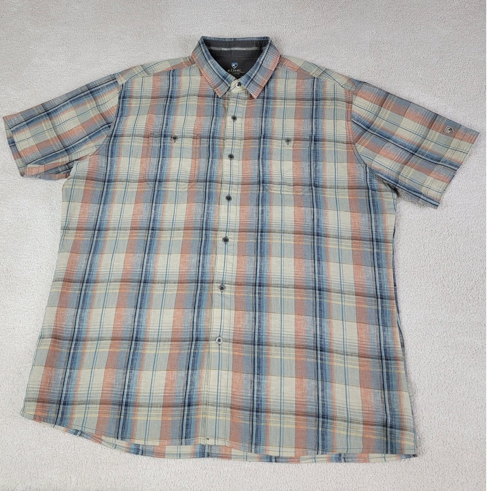 Kuhl Plaid Shirt Mens XL Blue Orange Excellent‎ Short Sleeve Linen Cotton 7218 - Picture 10 of 10